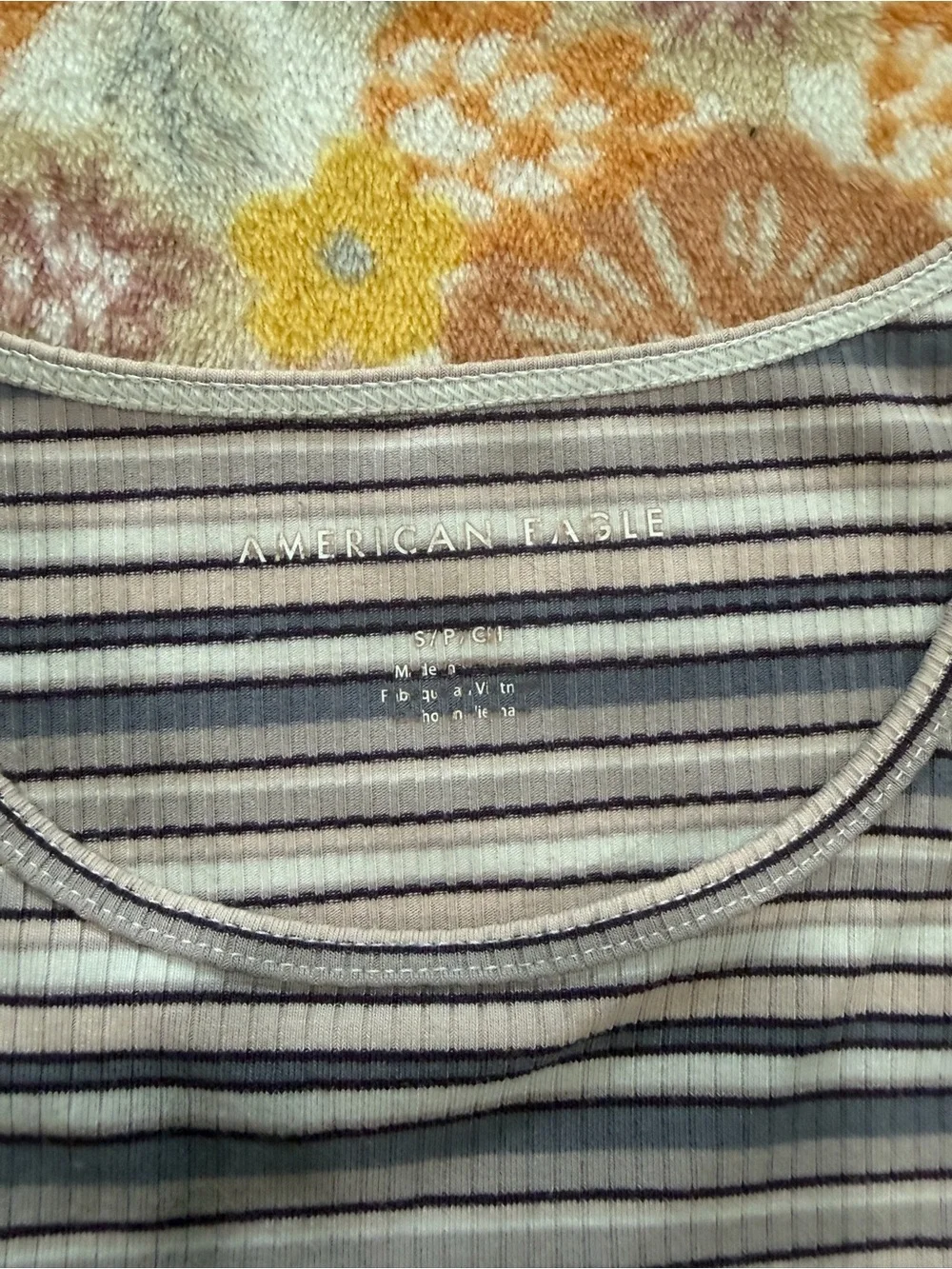 American Eagle Outfitters White and Navy Striped Ribbed Tank